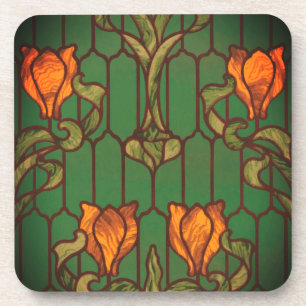 Posavasos Vidrio tendido estilo arte floral flores nouveau 