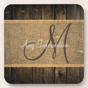 Posavasos Vieja Burlap Rústica Madera Rústica Monograma #5