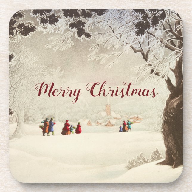 Posavasos Vieja escena de invierno de Navidades victorianos (Frente)