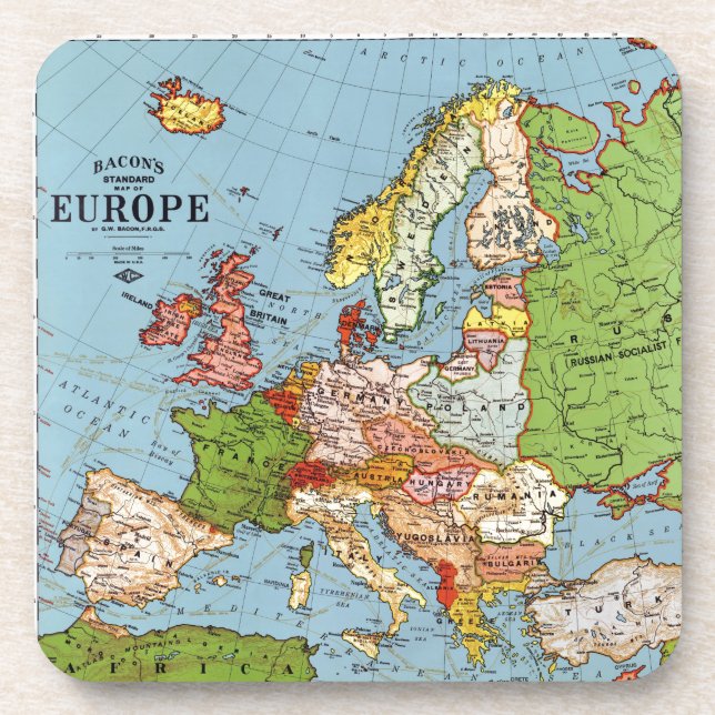 Posavasos Vieja Europa del siglo XX Mapa general Litografía (Frente)
