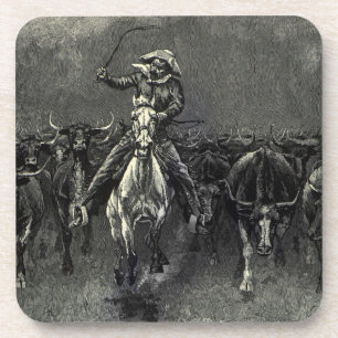 Posavasos Viejos Vaqueros, Una Estampida de Frederic Remingt