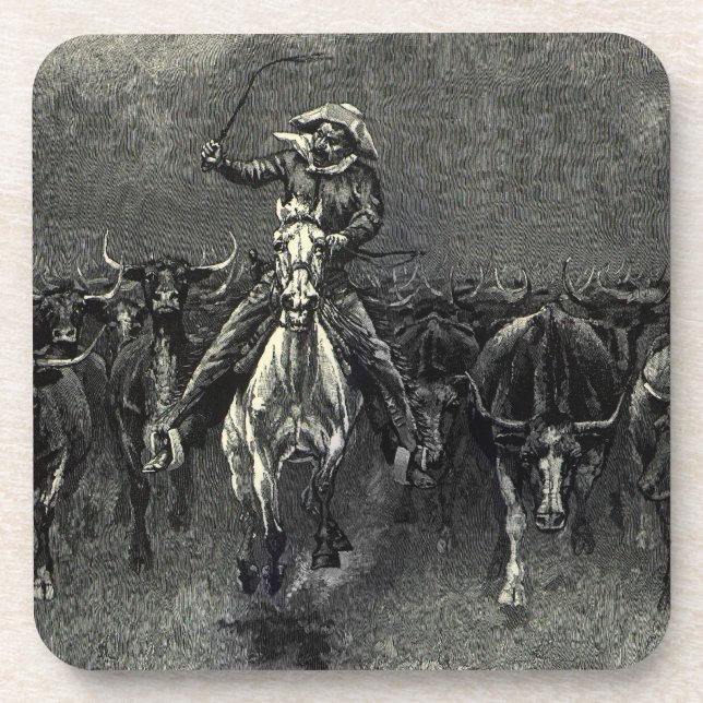 Posavasos Viejos Vaqueros, Una Estampida de Frederic Remingt (Frente)