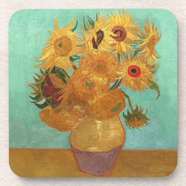 Posavasos Vincent Van Gogh Doce Girasoles En Una Base (Frente)