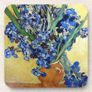 Posavasos Vincent van Gogh, lirios azules sobre fondo amaril