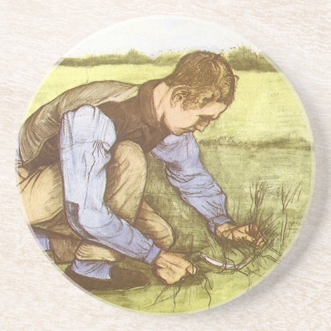 Posavasos Vincent van Gogh - Muchacho cortando hierba con ho (Frente)