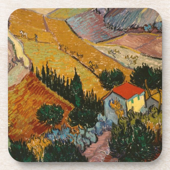 Posavasos Vincent van Gogh | Paisaje con Casa y Flor (Frente)