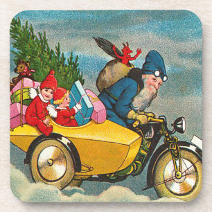 Posavasos Viñeta de Santa sobre motocicletas de corcho