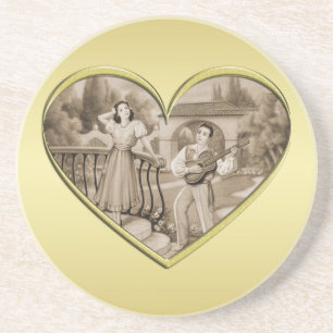 Posavasos Viñeta Romance, hombre y mujer, oro