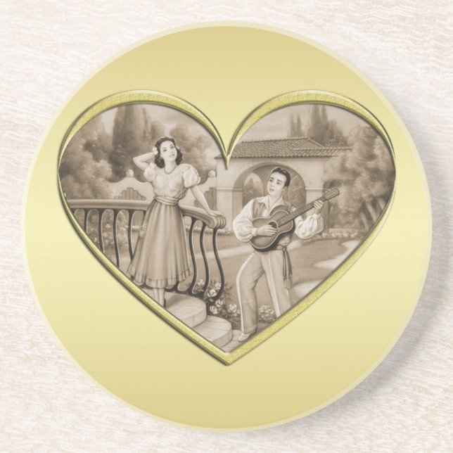 Posavasos Viñeta Romance, hombre y mujer, oro (Frente)