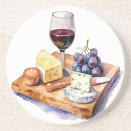 Posavasos Vino Uvas Queso Vino Vidrio Acuarela
