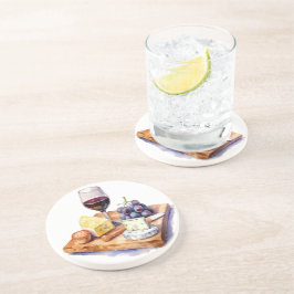 Posavasos Vino Uvas Queso Vino Vidrio Acuarela
