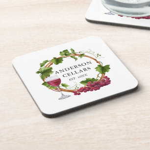 Posavasos Vinos de uva acuarela Nombre de la bodega de vino