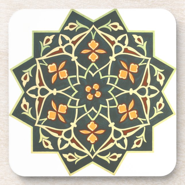 Posavasos Vintage 1884 Arte Ornamental Azul Verde (Frente)