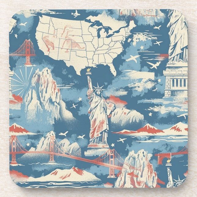 Posavasos Vintage American Landmark Pattern - Liberty, Estad (Frente)