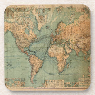 Posavasos Vintage Antiguo Mapa del Mundo Elegante