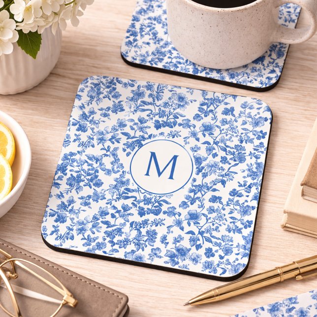 Posavasos Vintage Blue Chinoiserie Monogram  (Subido por el creador)