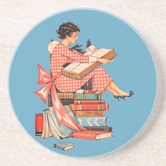 Posavasos Vintage Book Lover Reading Illustration (Frente)