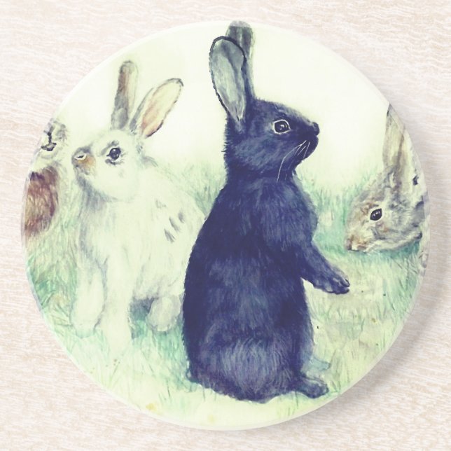 Posavasos Vintage bunnies, feliz Pascua (Frente)