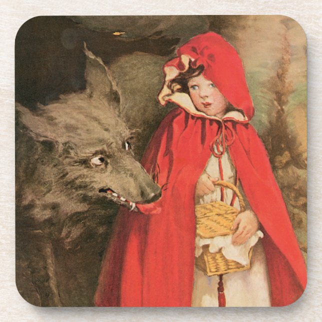 Posavasos Vintage Caperucita Roja y gran lobo malo (Frente)