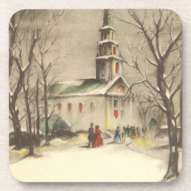 Posavasos Vintage Christmas, Church in Winowscape (Frente)