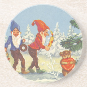 Posavasos Vintage Christmas, Elves in the Snow Forest Winter