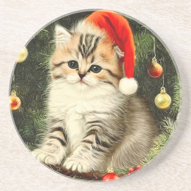 Posavasos Vintage Christmas Kitten (Frente)