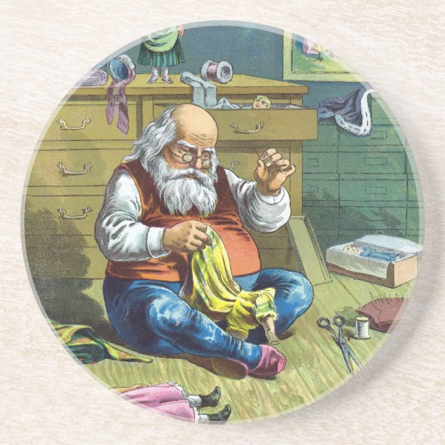 Posavasos Vintage Christmas, Santa Claus haciendo muñecas de (Frente)