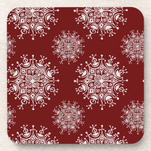 Posavasos Vintage Christmas Snowflakes Red Blizzard Pattern
