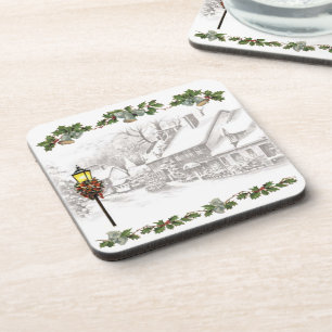 Posavasos Vintage Christmas Town Cork Coaster