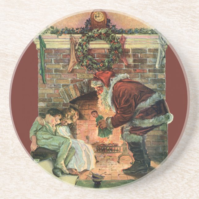 Posavasos Vintage Christmas, victoriano Santa Claus Children (Frente)