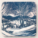 Posavasos Vintage Christmas, Winter Mountain Landscape<br><div class="desc">Ilustracion de época Victorian Era Merry diseño navideño con un paisaje nevado de invierno. Árboles y montañas cubiertas de nieve con un pueblo a lo lejos al amanecer. ¡Felices fiestas y saludos de temporada!</div>