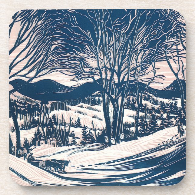 Posavasos Vintage Christmas, Winter Snow Mountain Paisaje (Frente)