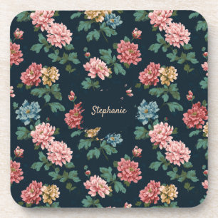 Posavasos Vintage Colorous Peony Pattern sobre fondo negro
