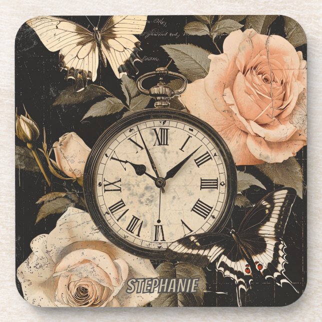 Posavasos Vintage Compass & Butterfly - Papel rústico (5) (Frente)