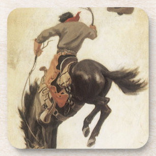 Posavasos Vintage Cowboy, Bronco Buster Study by NC Wyeth