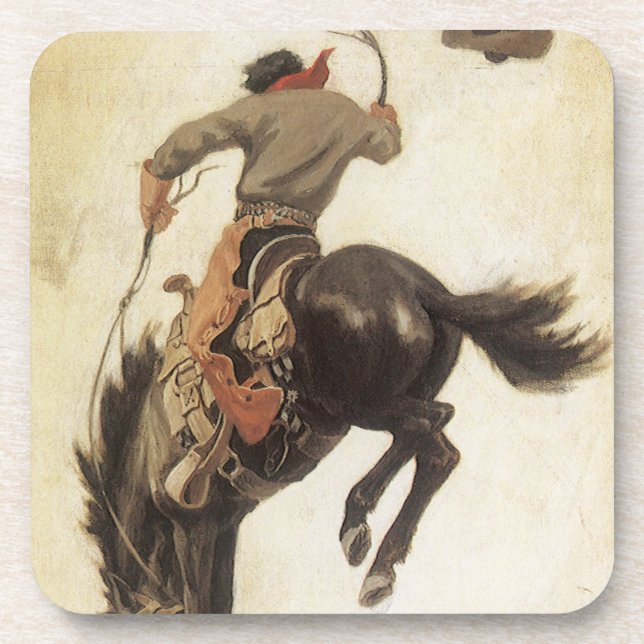 Posavasos Vintage Cowboy, Bronco Buster Study by NC Wyeth (Frente)