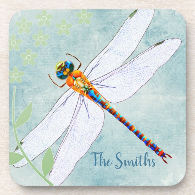 Posavasos Vintage Dragonfly on Faded Floral Background (Frente)