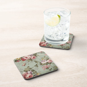 Posavasos Vintage Dusty Olive Green Floral Design