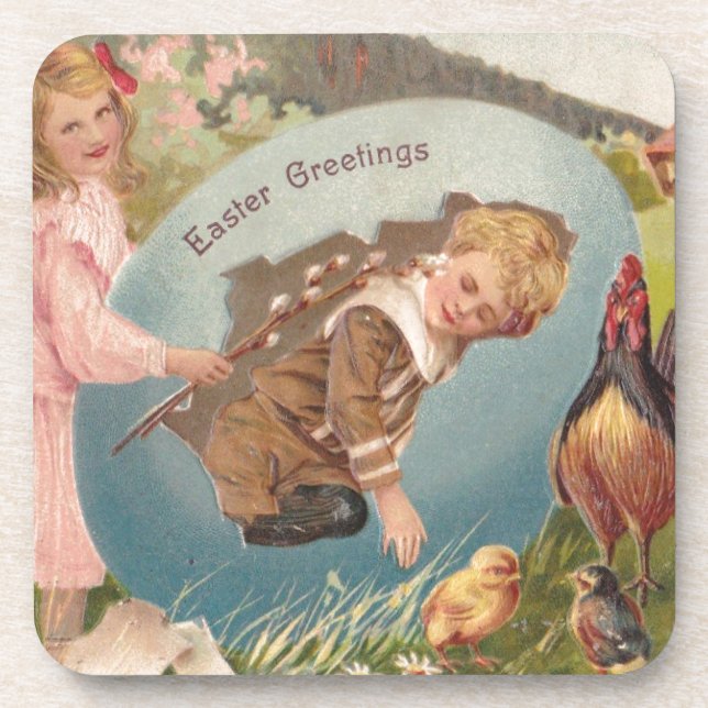 Posavasos Vintage Easter Victorian Chica & Boy (Frente)