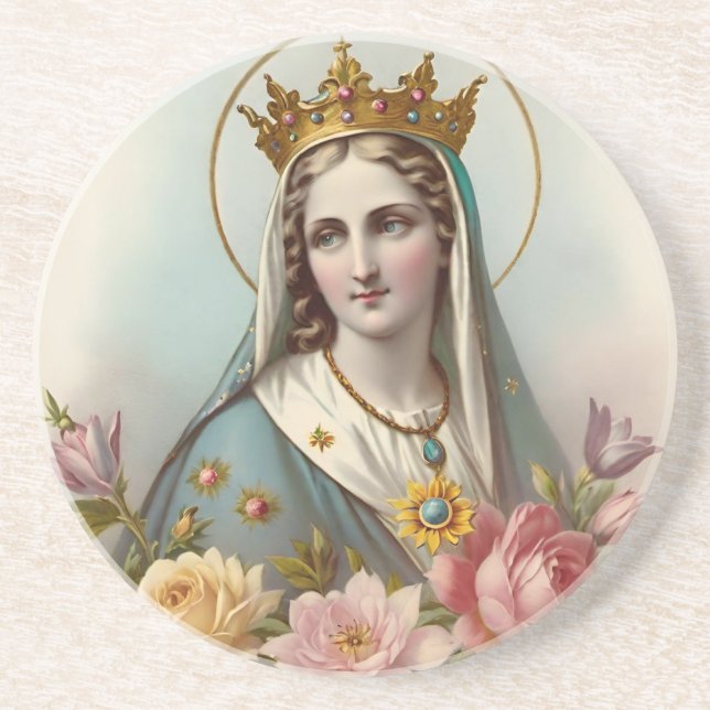Posavasos Vintage Floral Virgin Mary Coaster, Católica (Frente)