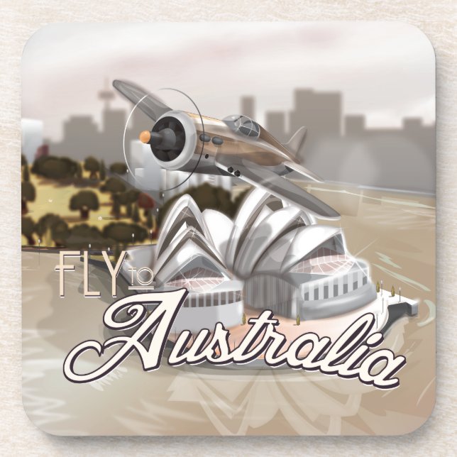 Posavasos Vintage Fly To Australia (Frente)