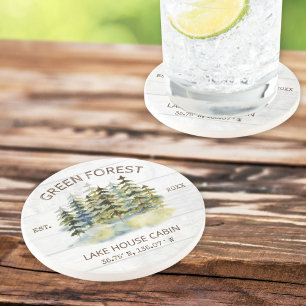 Posavasos Vintage Foggy Green Forest Watercolor Lodge