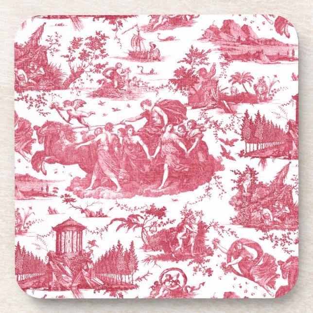 Posavasos Vintage French Chariot of Dawn Toile de Jouy-Red (Frente)