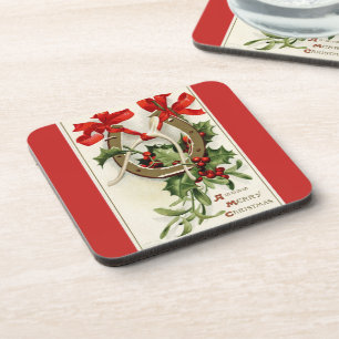 Posavasos Vintage Golden Horseshoe Wishbone Navidades rojos