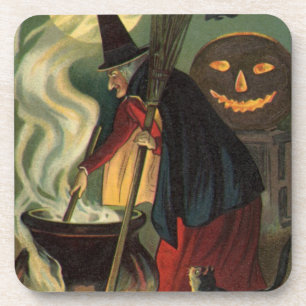 Posavasos Vintage Halloween Witch Stirring Magic Cauldron