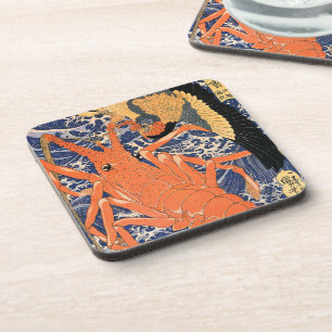 Posavasos Vintage japonés langosta y pájaro