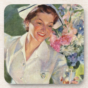 Posavasos Vintage Medicine, Happy Nurse in Uniform