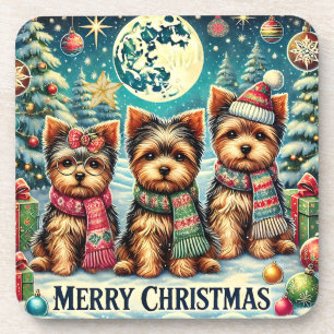 Posavasos Vintage Merry Christmas Terrier Yorskhire Yorkie