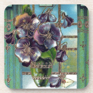 Posavasos Vintage Pansy Flowers in Vase