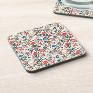 Posavasos Vintage Patrón floral del siglo XIX Rojo verde azu